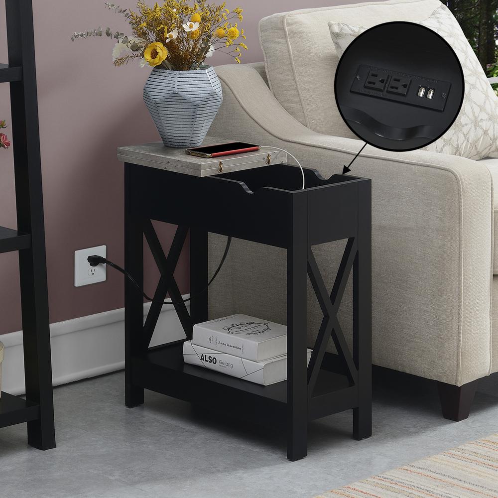Oxford Flip Top End Table with Charging Station and Shelf, Gray. Picture 8