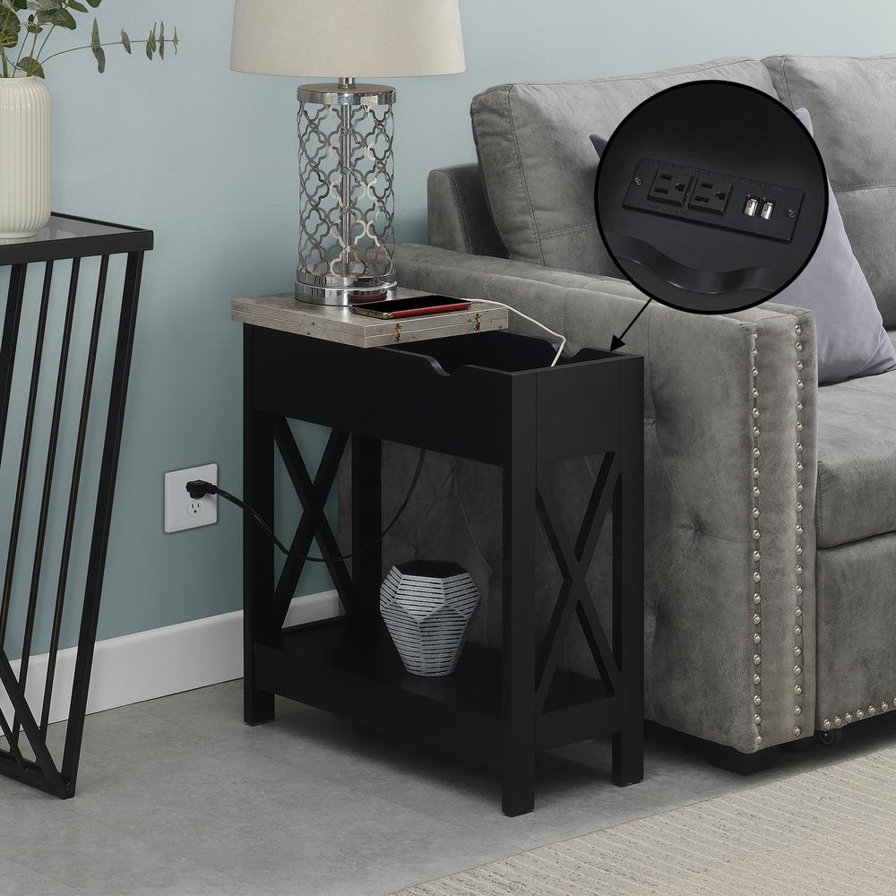 Oxford Flip Top End Table with Charging Station and Shelf, Gray. Picture 9