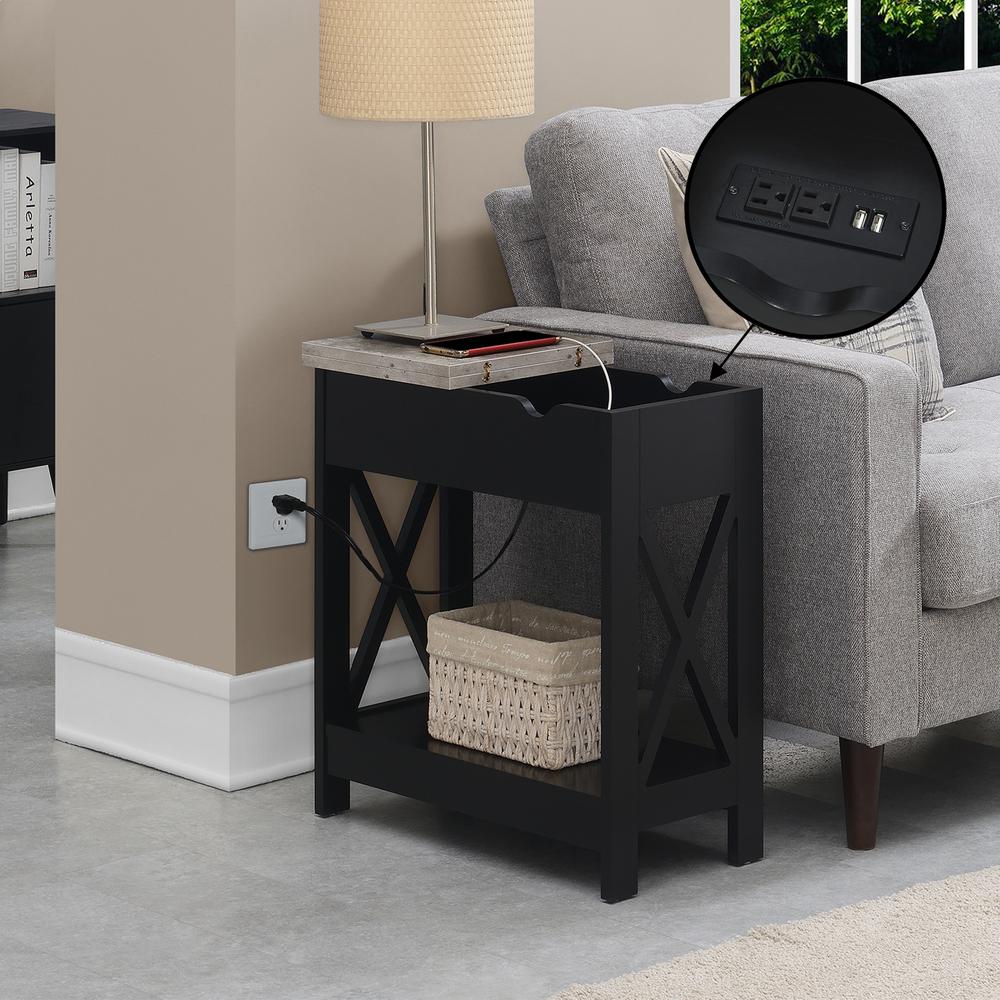 Oxford Flip Top End Table with Charging Station and Shelf, Gray. Picture 10