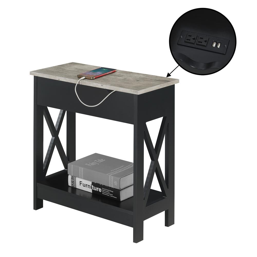 Oxford Flip Top End Table with Charging Station and Shelf, Gray. Picture 2