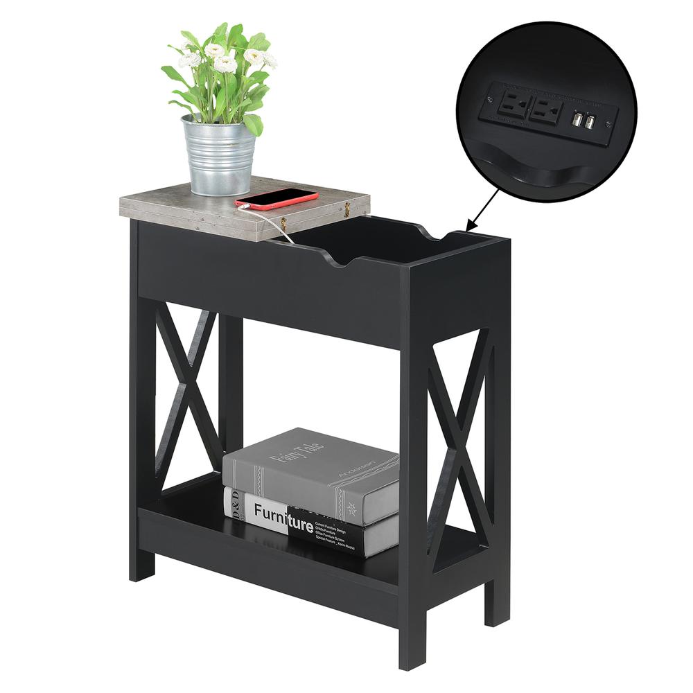 Oxford Flip Top End Table with Charging Station and Shelf, Gray. Picture 5