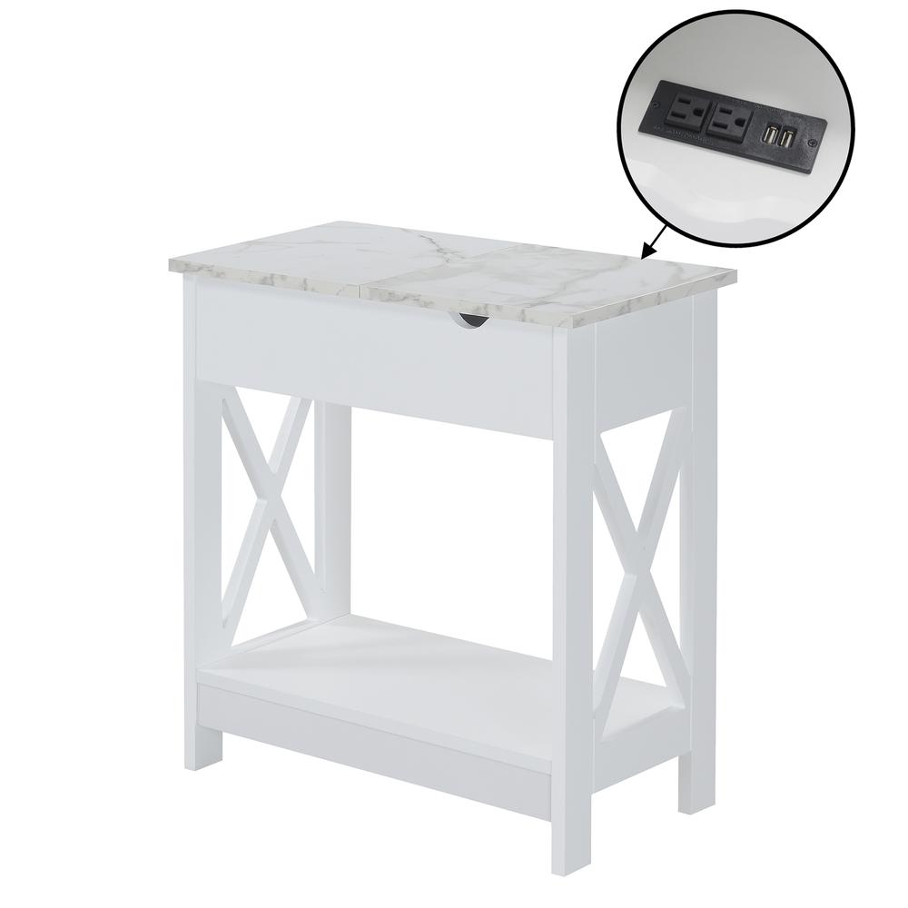 Oxford Flip Top End Table with Charging Station and Shelf, Marble. Picture 1