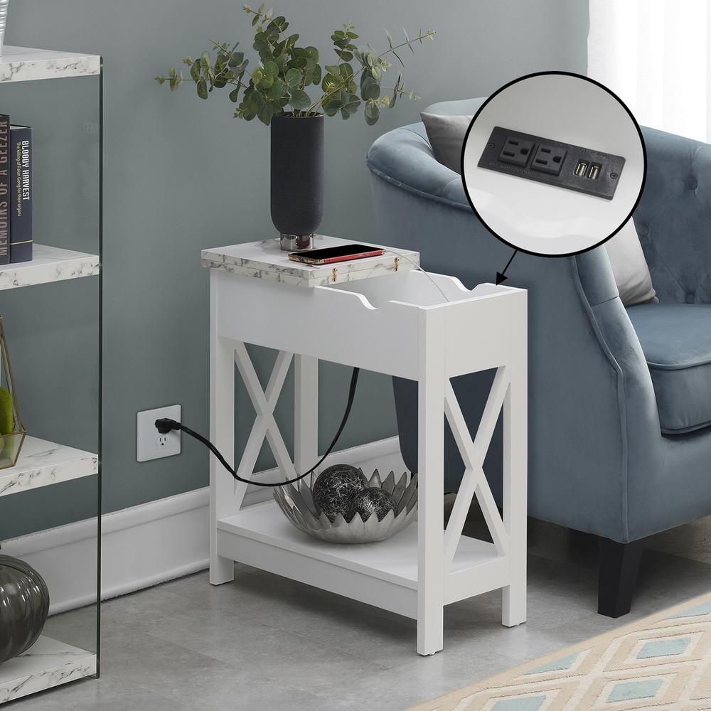 Oxford Flip Top End Table with Charging Station and Shelf, Marble. Picture 8