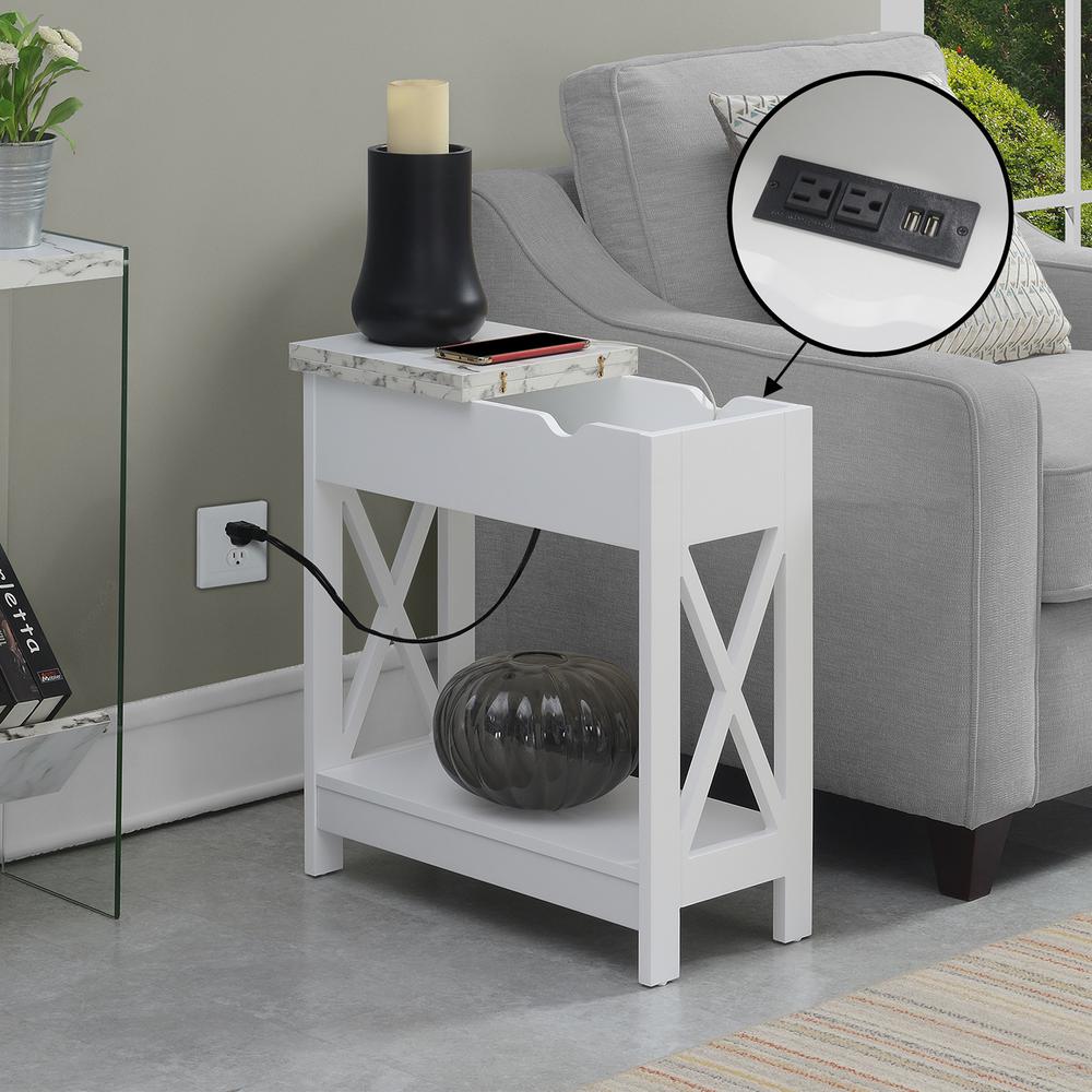 Oxford Flip Top End Table with Charging Station and Shelf, Marble. Picture 9