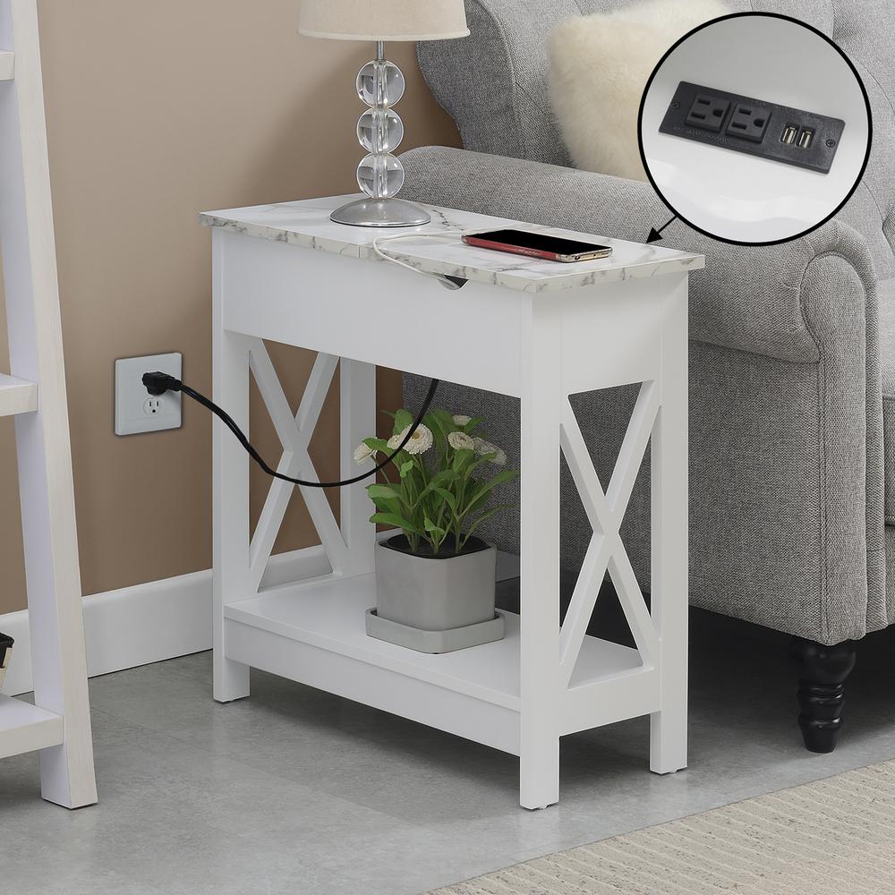 Oxford Flip Top End Table with Charging Station and Shelf, Marble. Picture 3