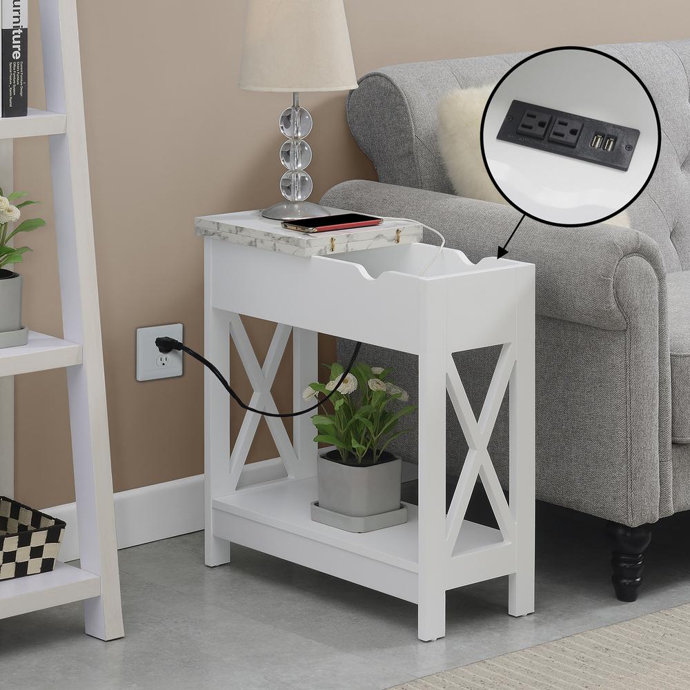 Oxford Flip Top End Table with Charging Station and Shelf, Marble. Picture 11