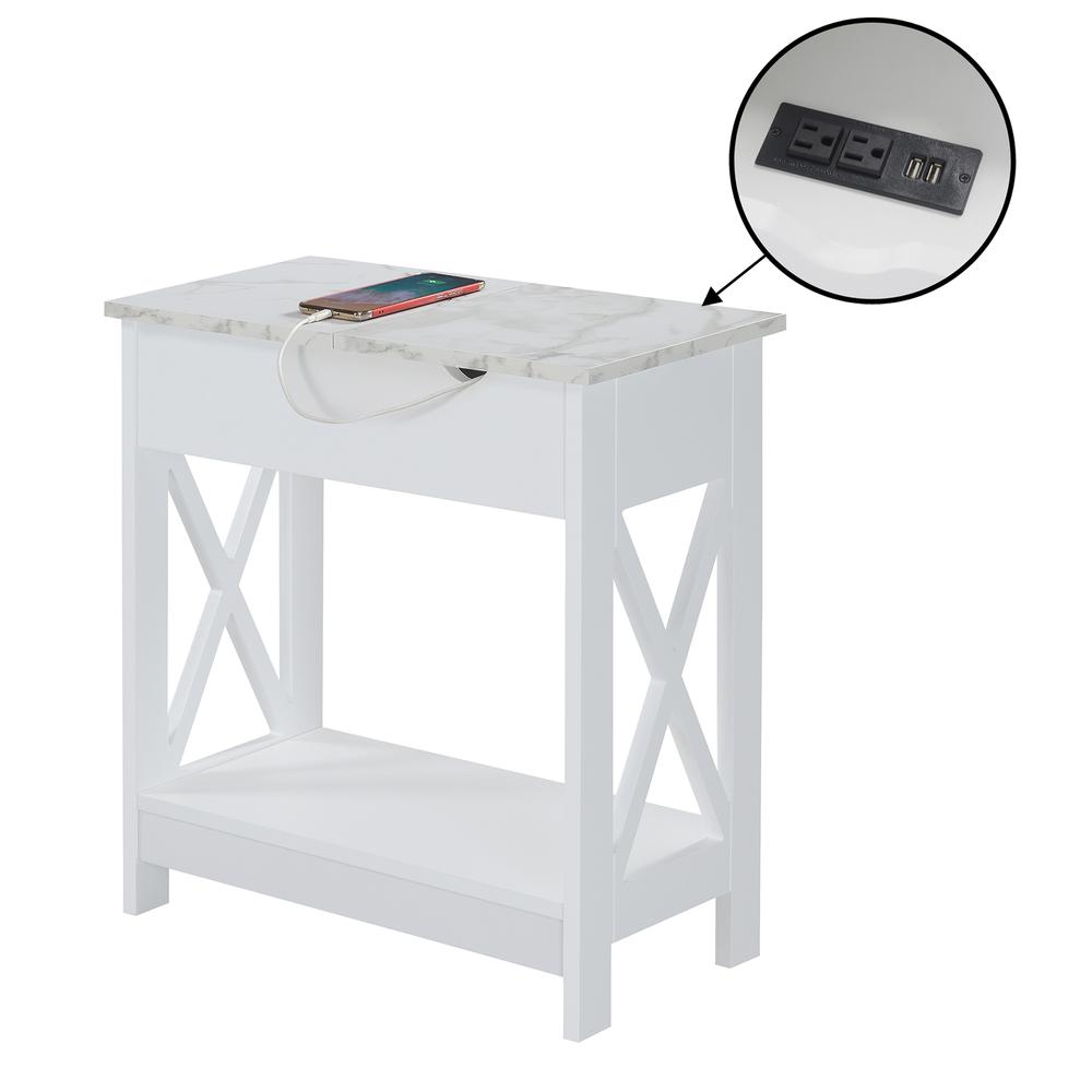 Oxford Flip Top End Table with Charging Station and Shelf, Marble. Picture 2