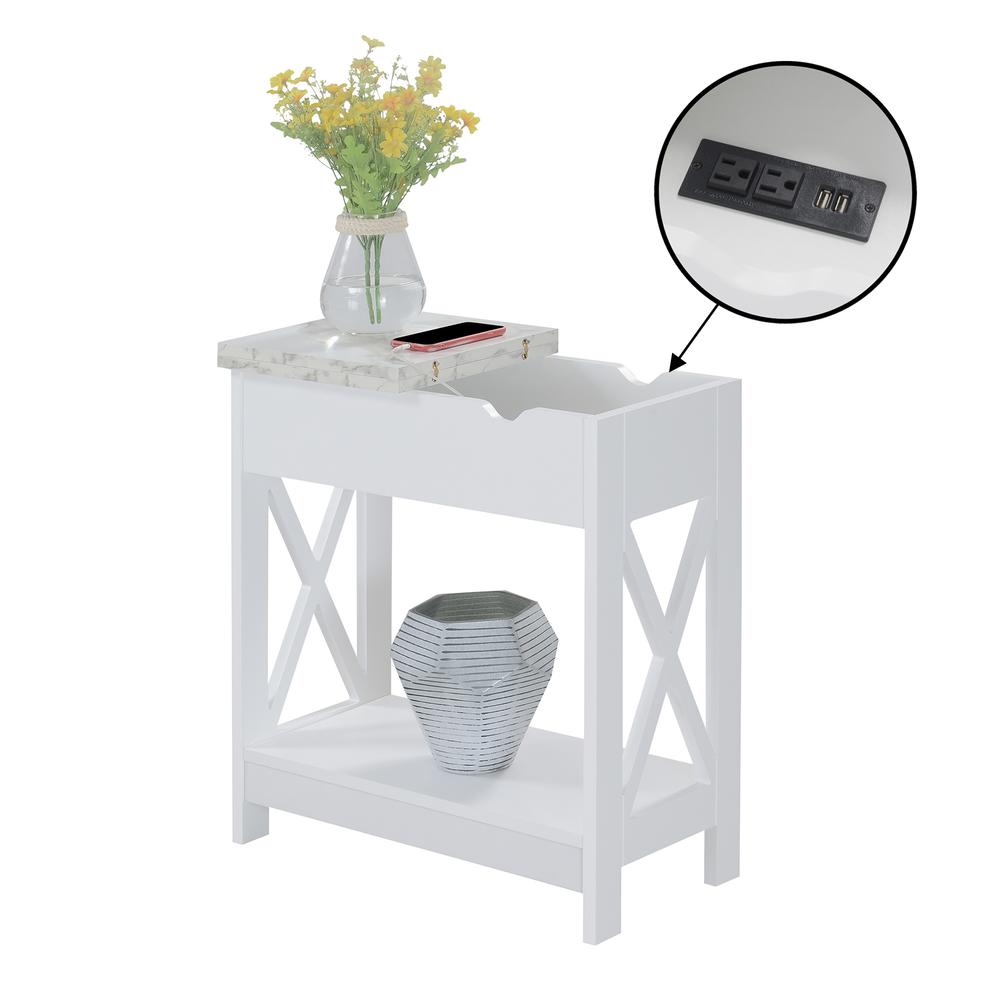 Oxford Flip Top End Table with Charging Station and Shelf, Marble. Picture 5