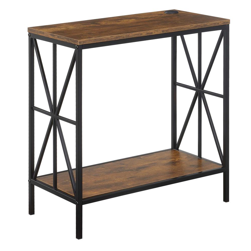 Tucson Starburst Chairside End Table with Charging Station and Shelf, Barnwood/Black. Picture 1