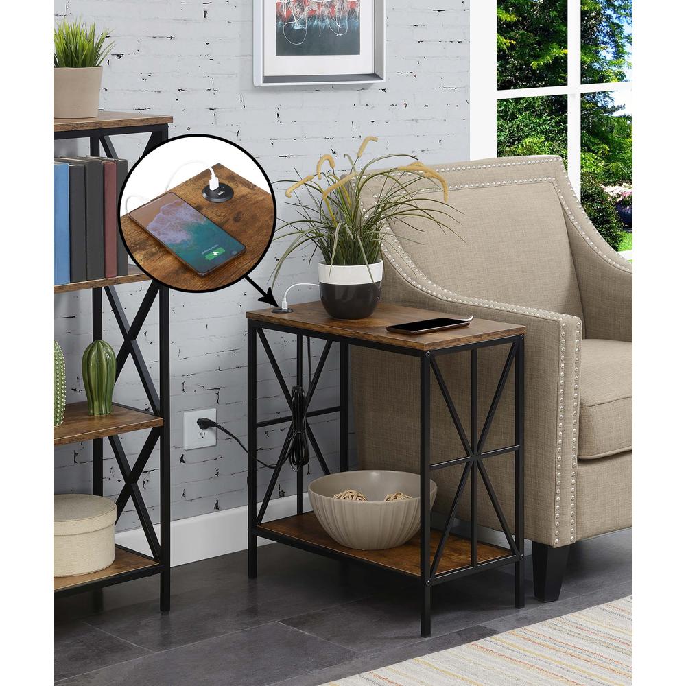 Tucson Starburst Chairside End Table with Charging Station and Shelf, Barnwood/Black. Picture 3