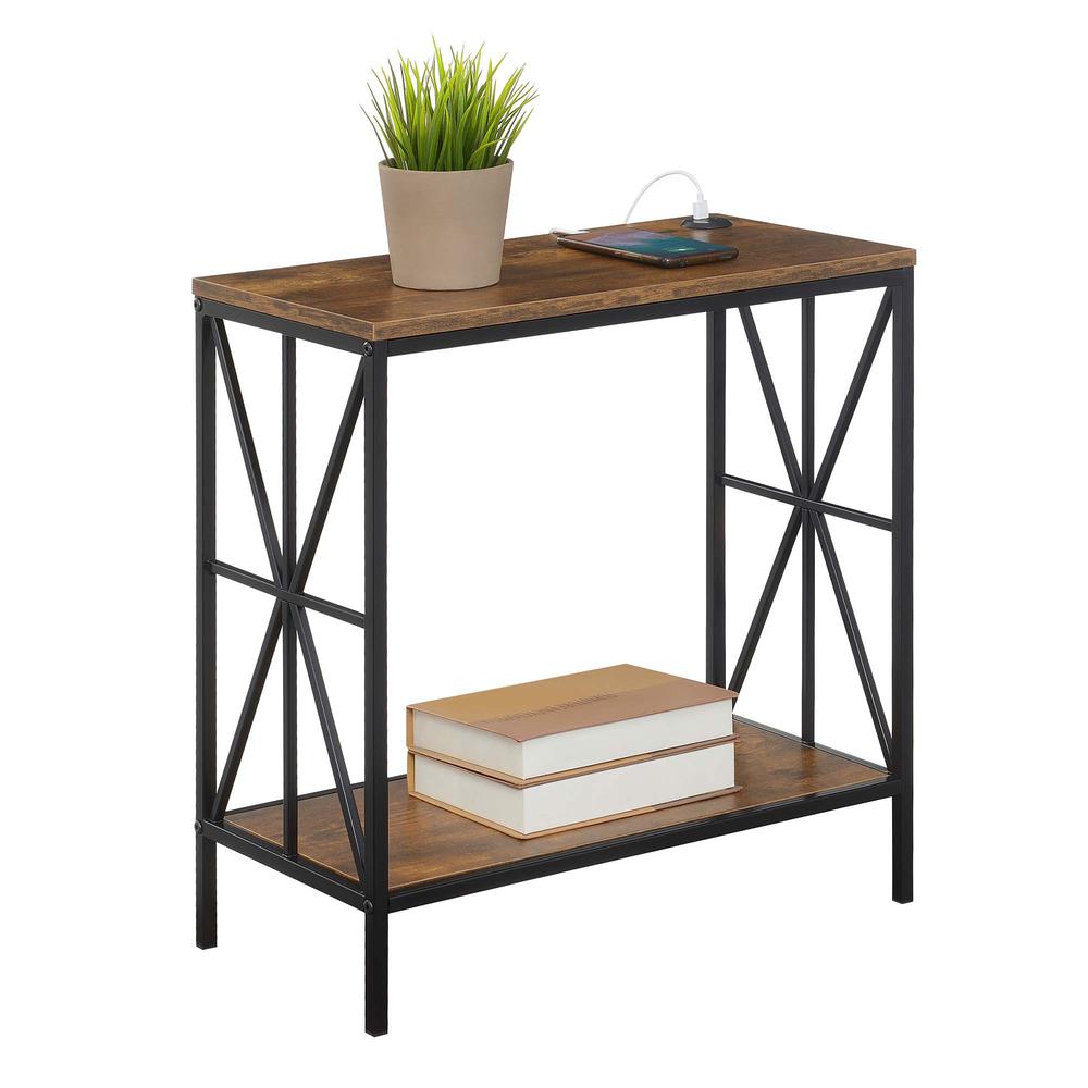 Tucson Starburst Chairside End Table with Charging Station and Shelf, Barnwood/Black. Picture 2