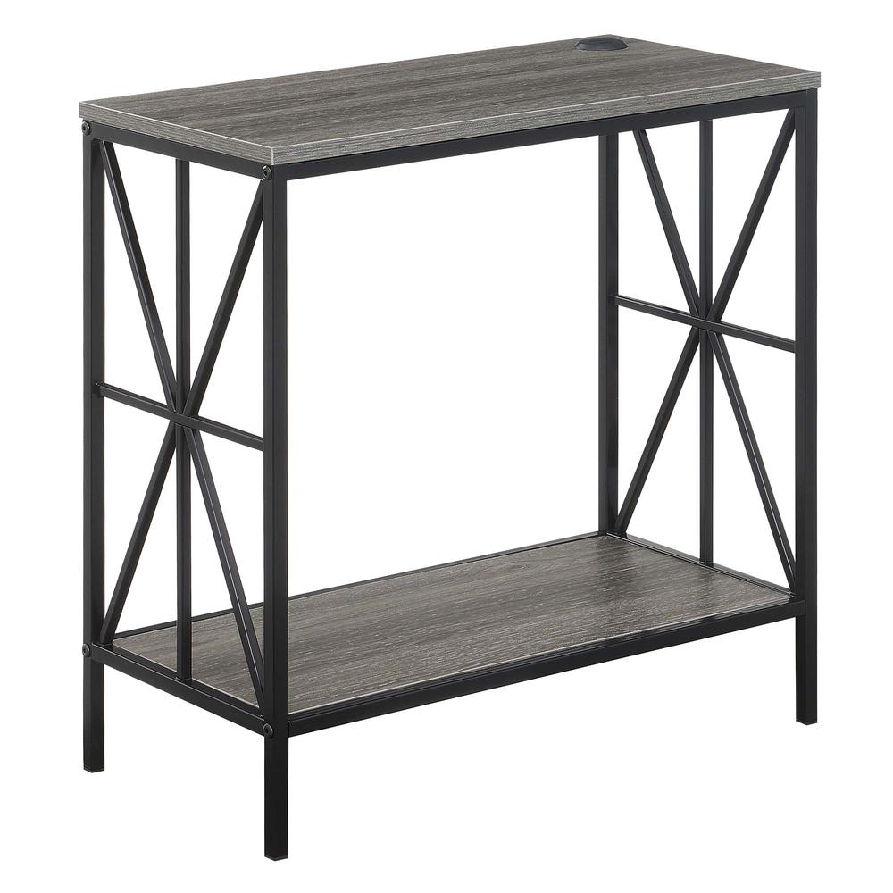 Tucson Starburst Chairside End Table with Charging Station and Shelf, Weathered Gray/Black. Picture 1