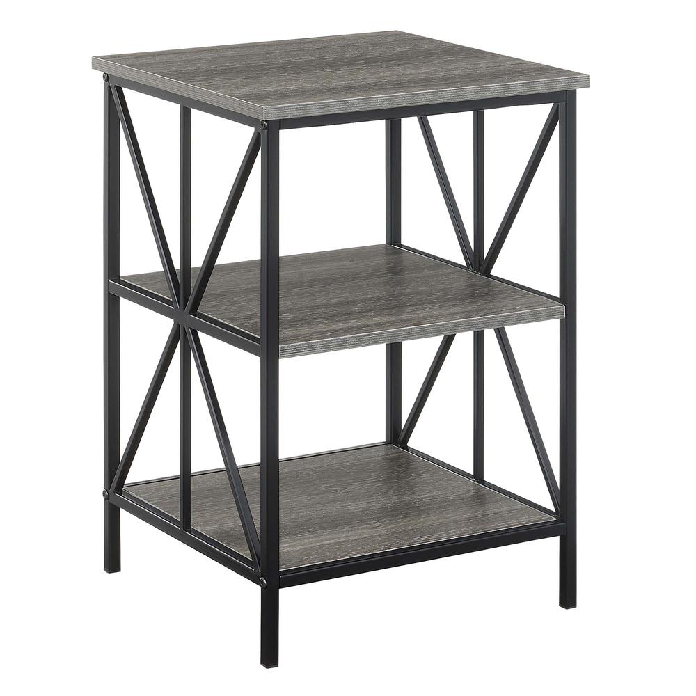 Tucson Starburst End Table with Shelves, Weathered Gray/Black. Picture 1