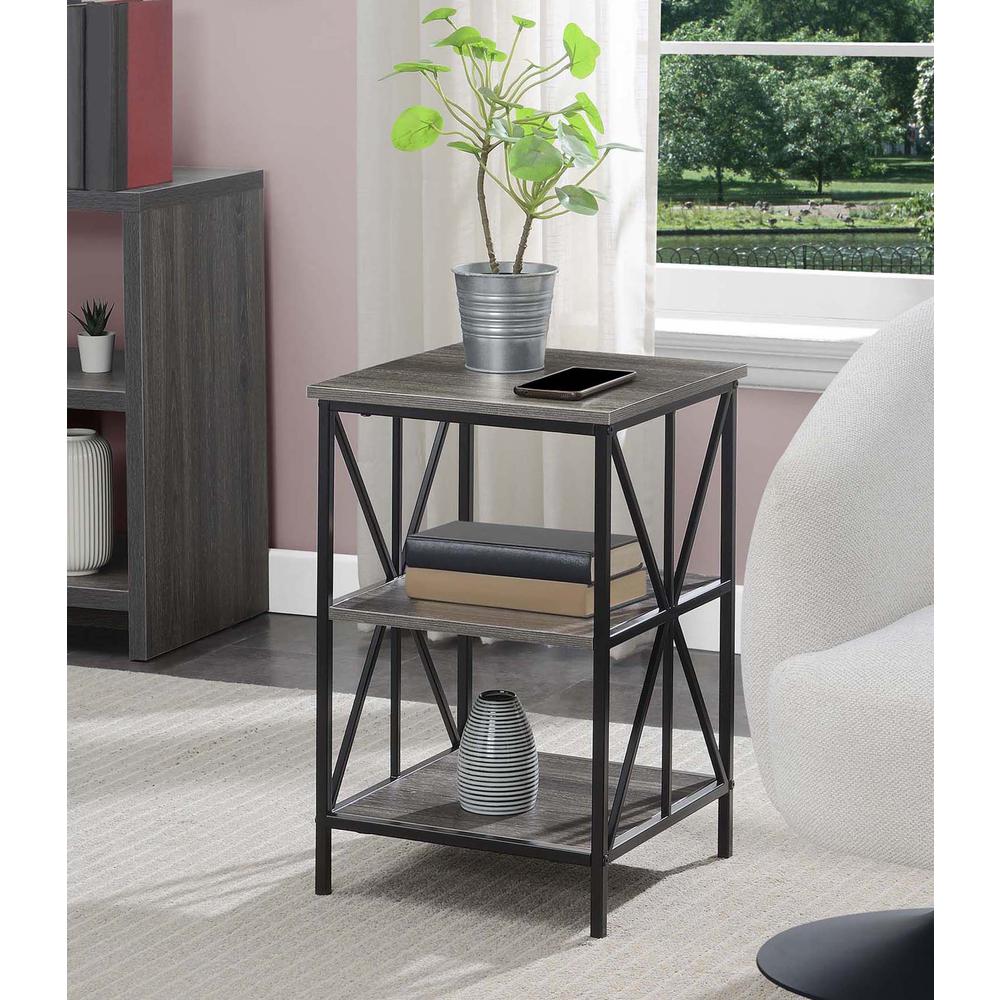Tucson Starburst End Table with Shelves, Weathered Gray/Black. Picture 3