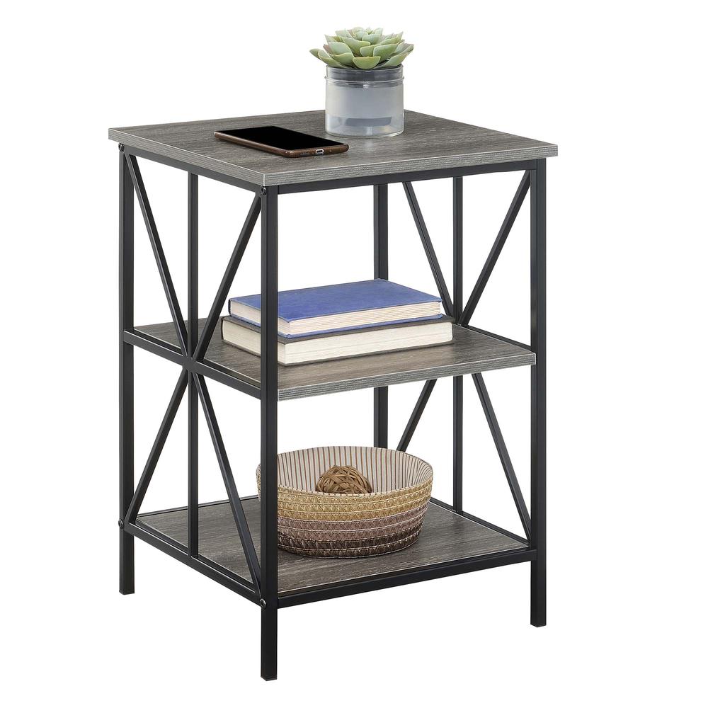 Tucson Starburst End Table with Shelves, Weathered Gray/Black. Picture 2