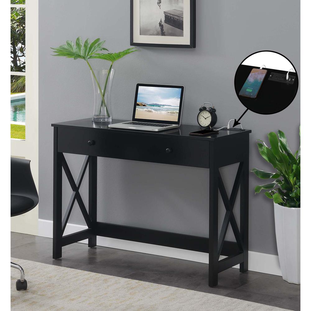 Oxford 42 inch Desk with Charging Station Black. Picture 4