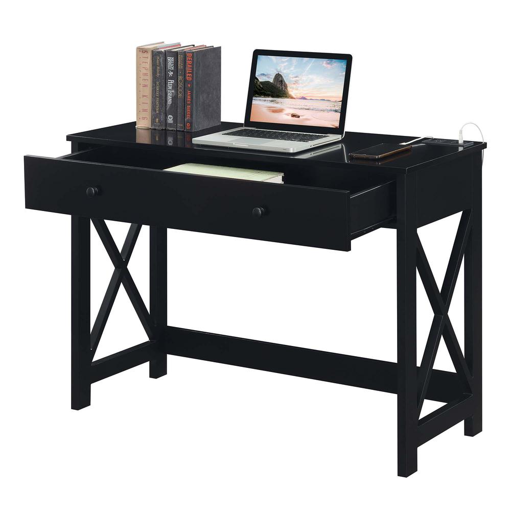 Oxford 42 inch Desk with Charging Station Black. Picture 1
