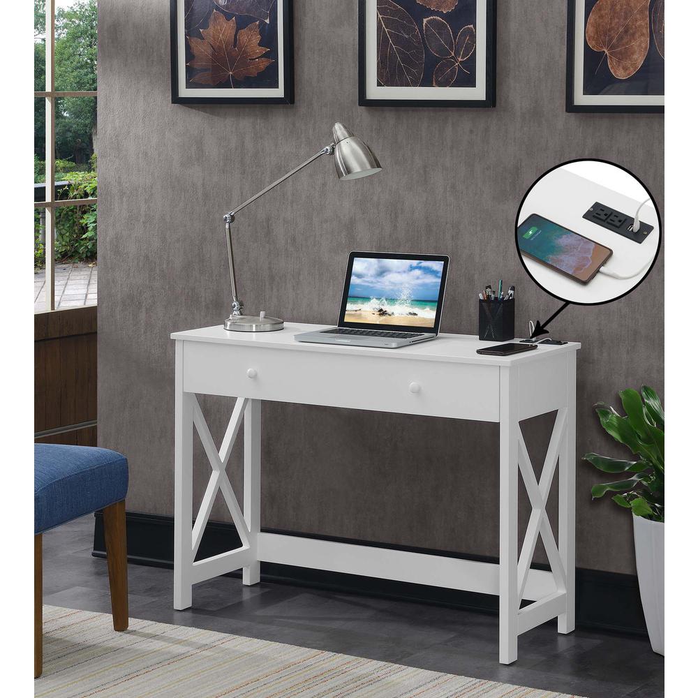 Oxford 42 inch Desk with Charging Station White. Picture 4