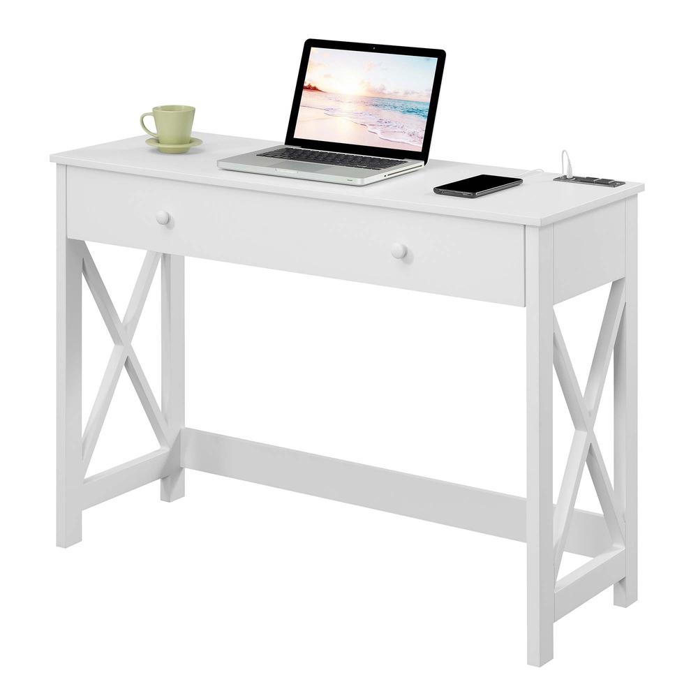 Oxford 42 inch Desk with Charging Station White. Picture 2