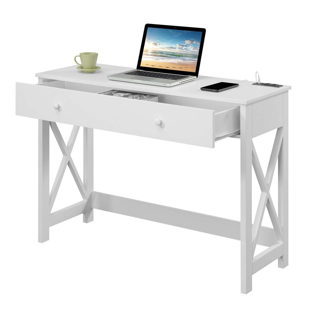 Oxford 42 inch Desk with Charging Station White. Picture 1