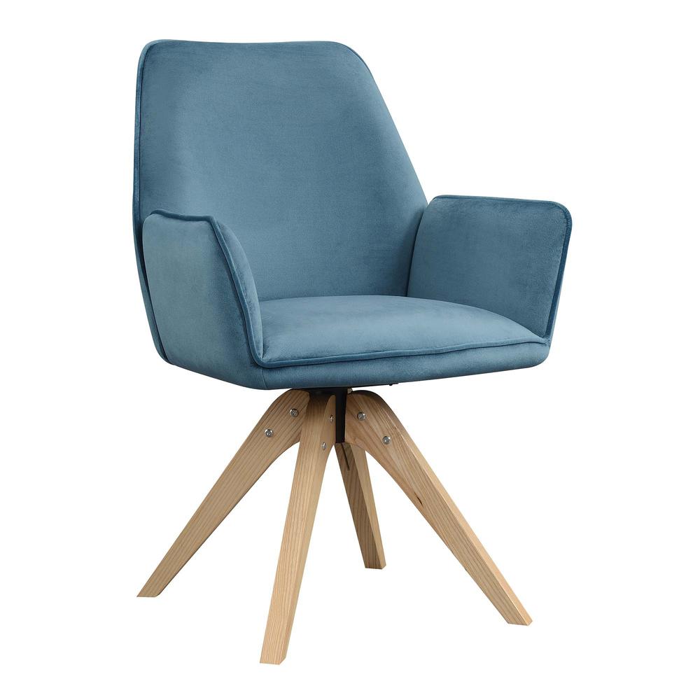Take a Seat Miranda Swivel Accent Chair, Velvet Blue/Natural Wood. The main picture.