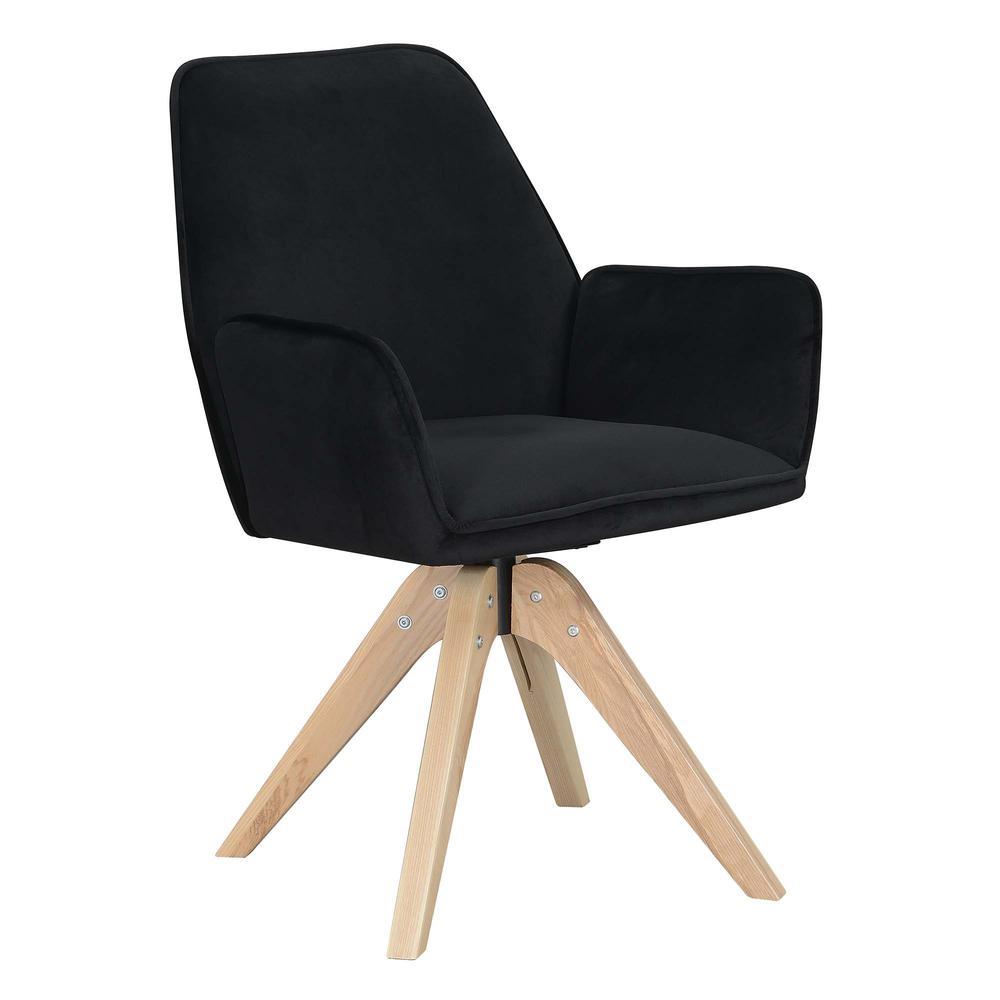 Take a Seat Miranda Swivel Accent Chair, Velvet Black/Natural Wood. Picture 1