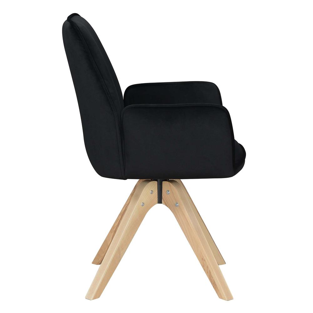 Take a Seat Miranda Swivel Accent Chair, Velvet Black/Natural Wood. Picture 2