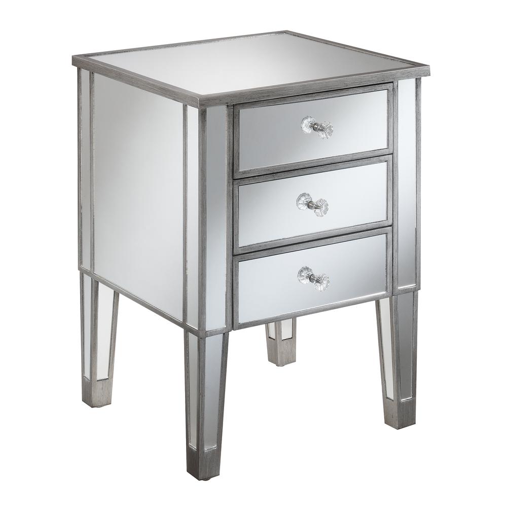 Gold Coast 3 Drawer Mirrored End Table. Picture 1