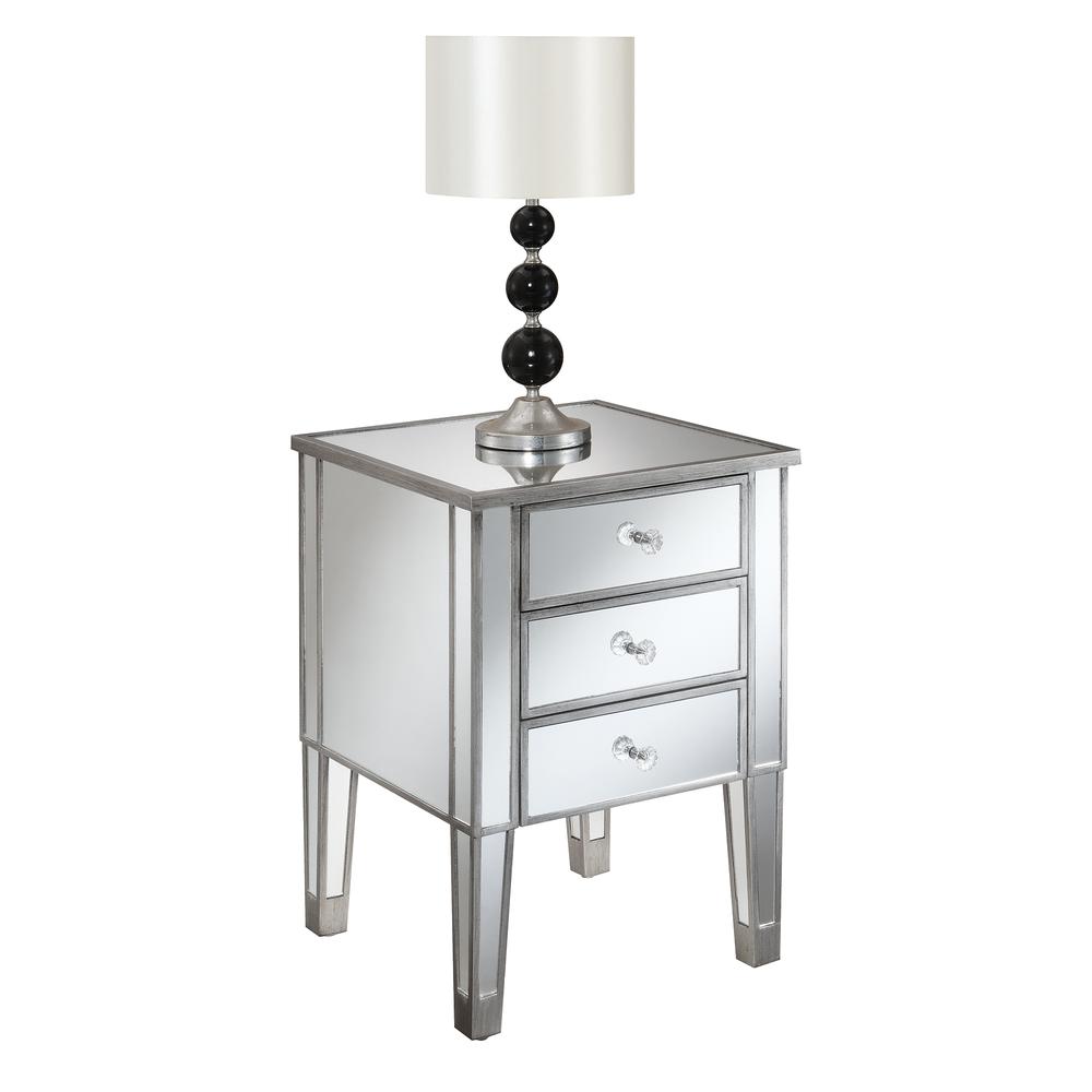 Gold Coast 3 Drawer Mirrored End Table. Picture 2