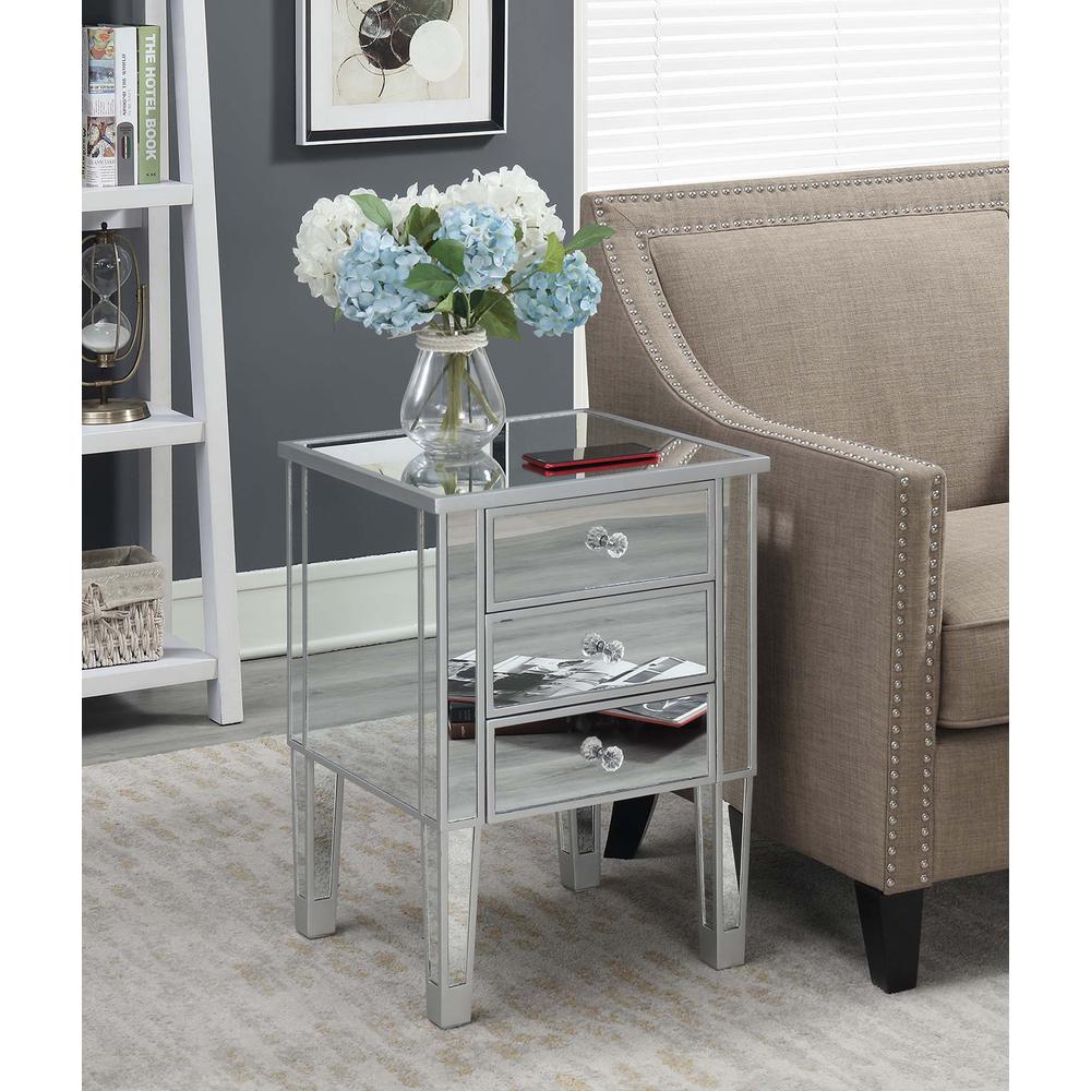 Gold Coast 3 Drawer Mirrored End Table. Picture 3