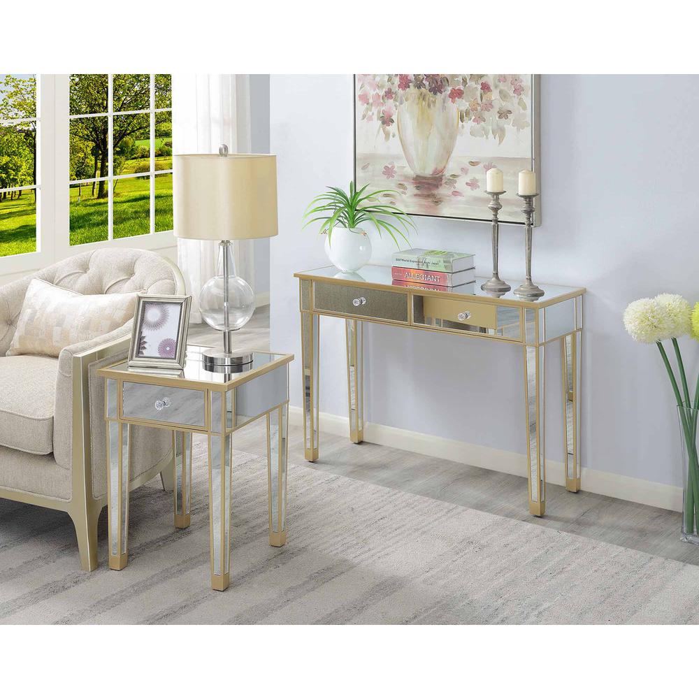 Gold Coast Mirrored End Table with Drawer. Picture 2