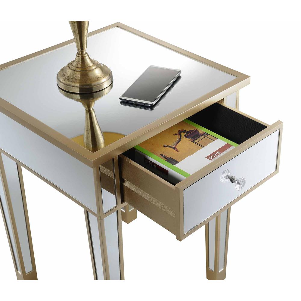 Gold Coast Mirrored End Table with Drawer. Picture 5