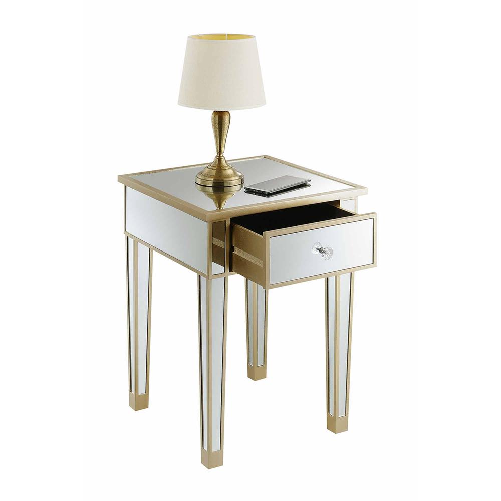 Gold Coast Mirrored End Table with Drawer. Picture 3