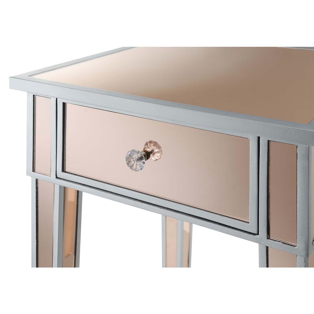 Gold Coast Mirrored 1 Drawer End Table, Silver/Rose. Picture 2