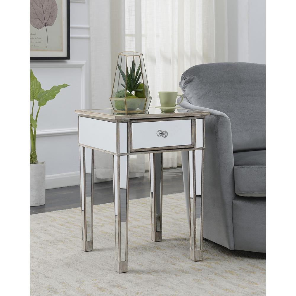 Gold Coast Mirrored End Table with Drawer. Picture 4