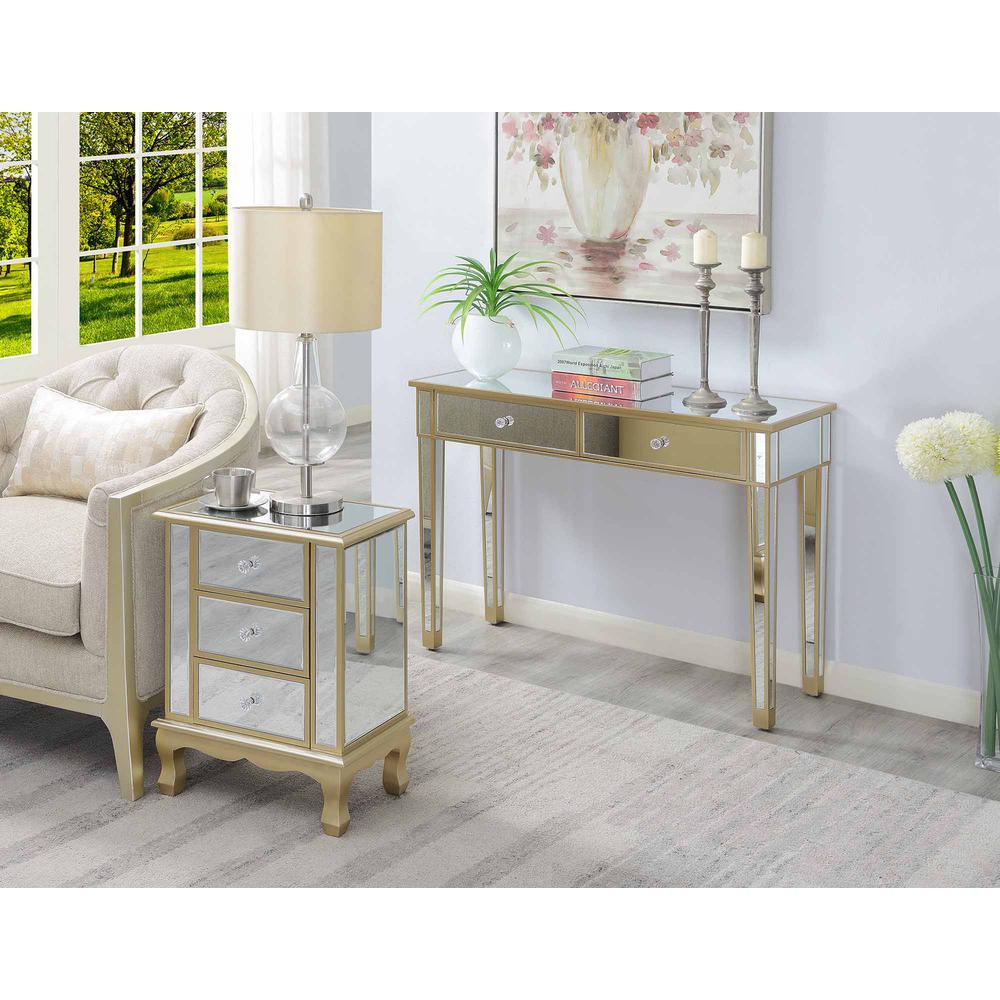 Gold Coast Vineyard 3 Drawer Mirrored End Table. Picture 2