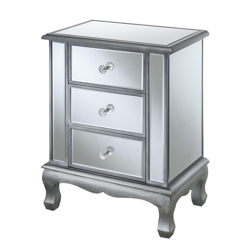 Gold Coast Vineyard 3 Drawer Mirrored End Table. Picture 3