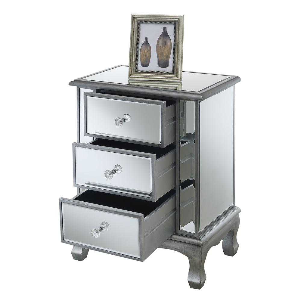 Gold Coast Vineyard 3 Drawer Mirrored End Table. Picture 2