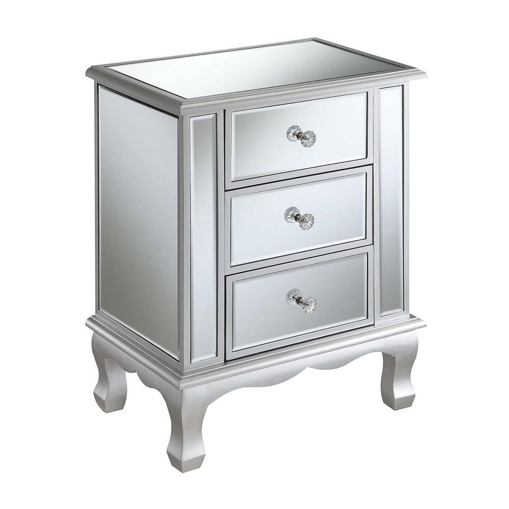 Gold Coast Vineyard 3 Drawer Mirrored End Table. Picture 1