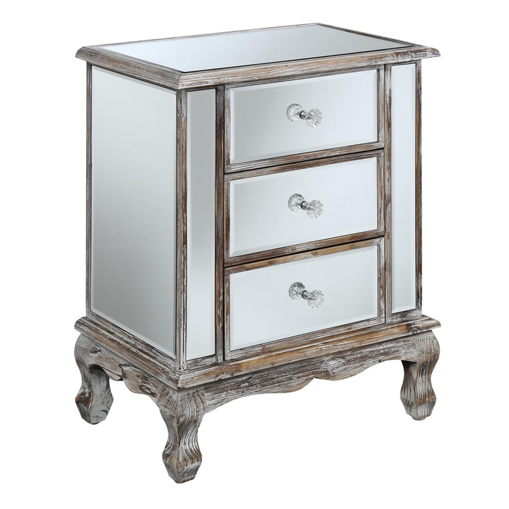Gold Coast Vineyard 3 Drawer Mirrored End Table. Picture 1