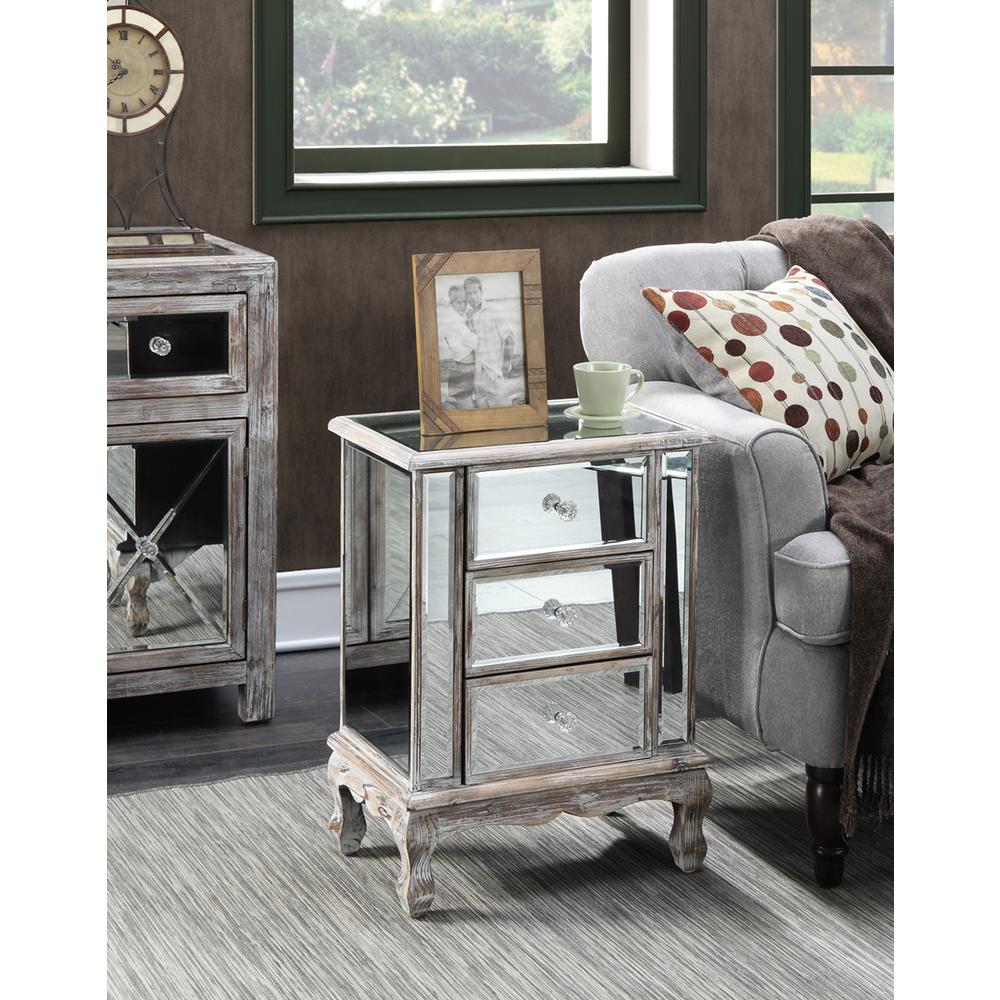 Gold Coast Vineyard 3 Drawer Mirrored End Table. Picture 3