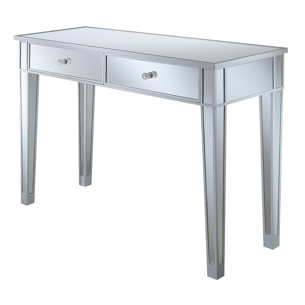 Gold Coast Mirrored 2 Drawer Desk/Console Table Metallic Silver/Mirror. Picture 1