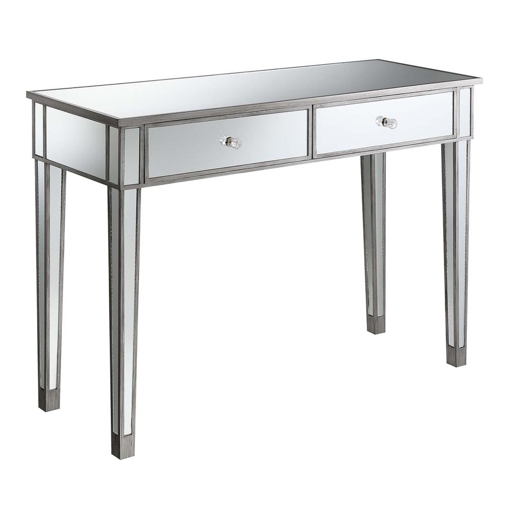 Gold Coast Mirrored 2 Drawer Desk/Console Table Metallic Antique Silver/Mirror. The main picture.