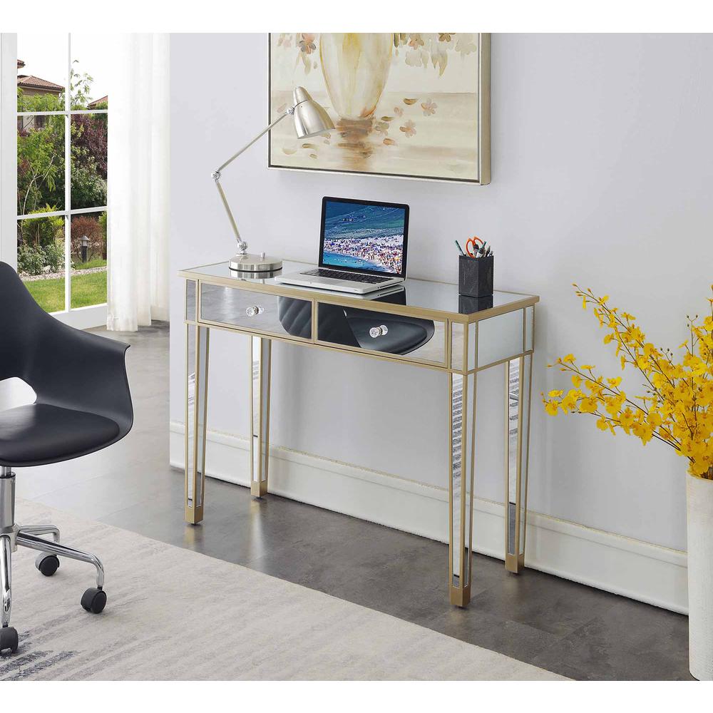 Gold Coast Mirrored 2 Drawer Desk/Console Table Champagne Champagne/Mirror. Picture 2