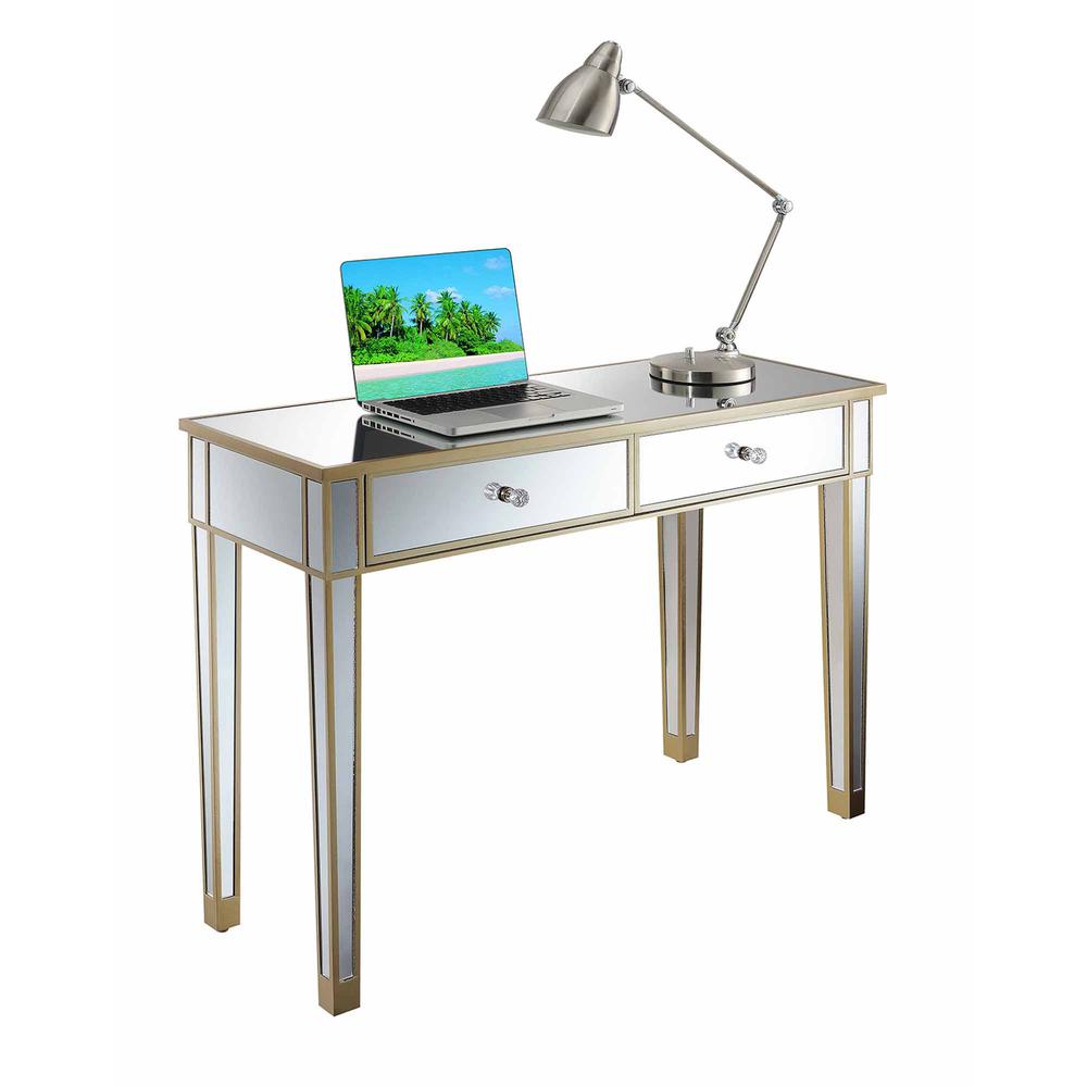 Gold Coast Mirrored 2 Drawer Desk/Console Table Champagne Champagne/Mirror. Picture 1