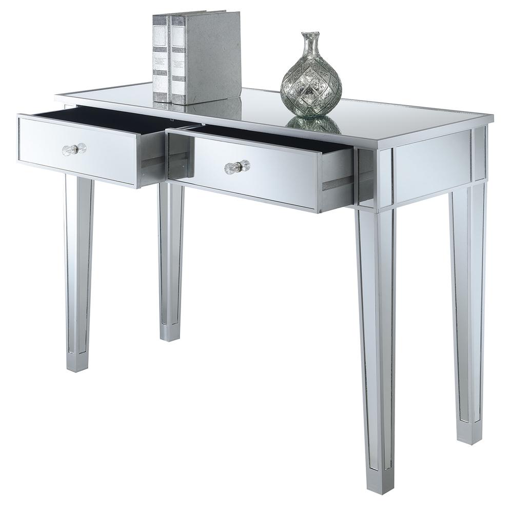 Gold Coast Mirrored 2 Drawer Desk/Console Table Metallic Silver/Mirror. Picture 2