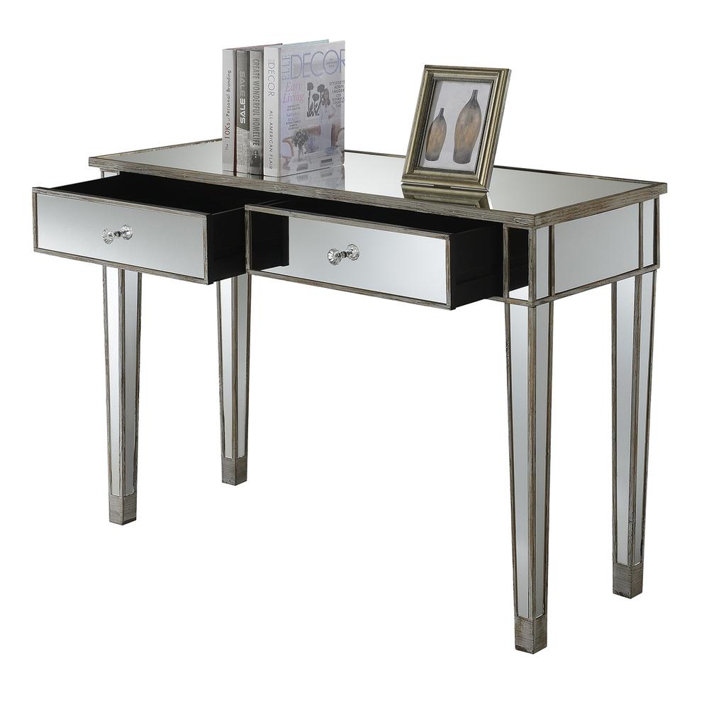 Gold Coast Mirrored 2 Drawer Desk/Console Table White Weathered White/Mirror. Picture 4