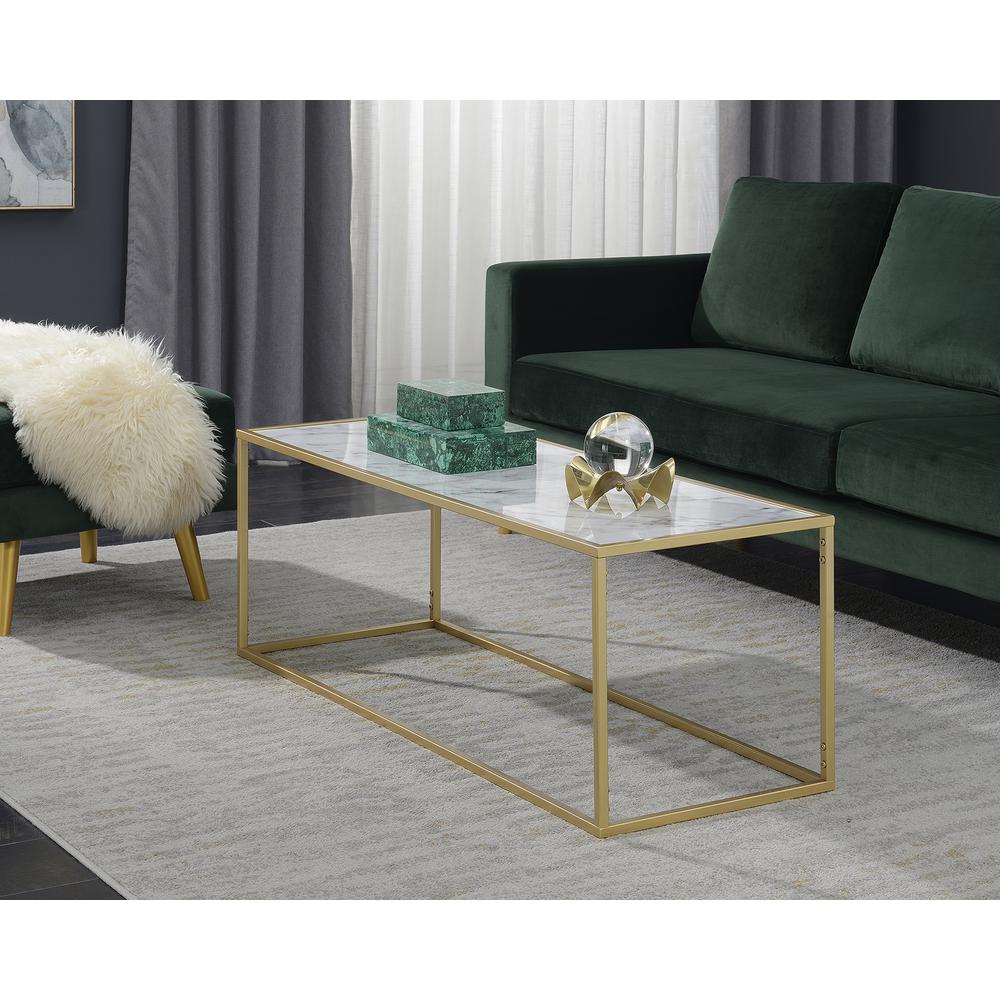 Gold Coast Faux Marble Rectangle Coffee Table. Picture 3