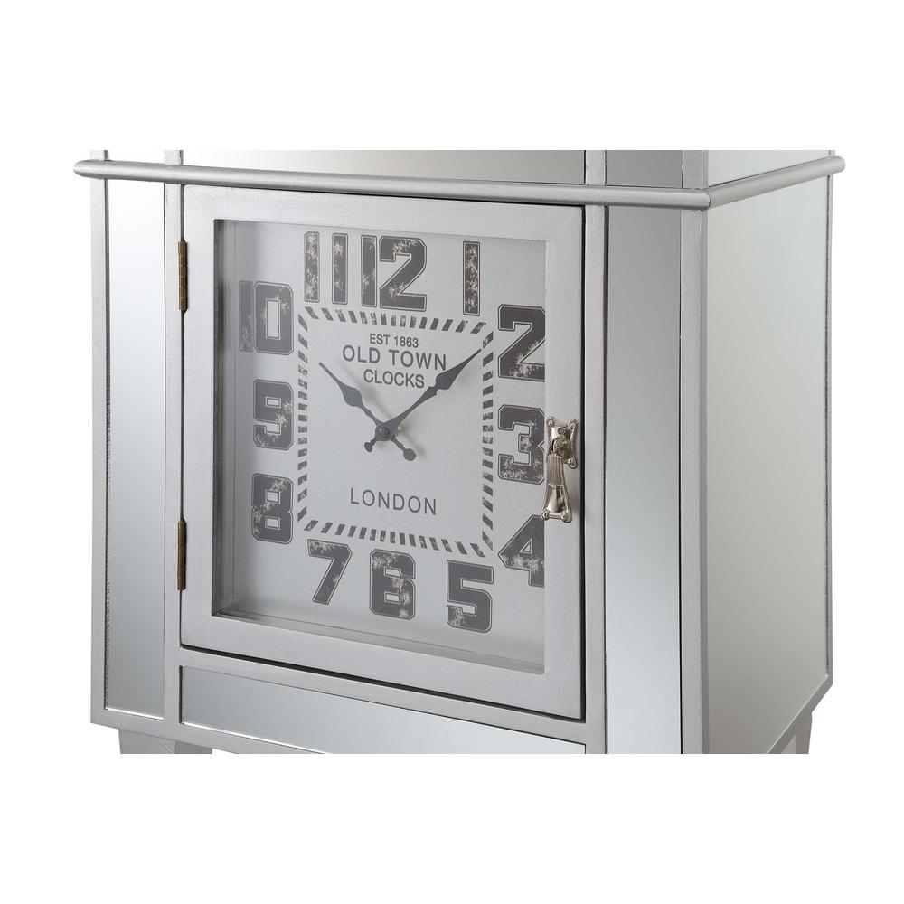 Gold Coast Clock End Table with Storage Cabinet, Mirror/Silver. Picture 2