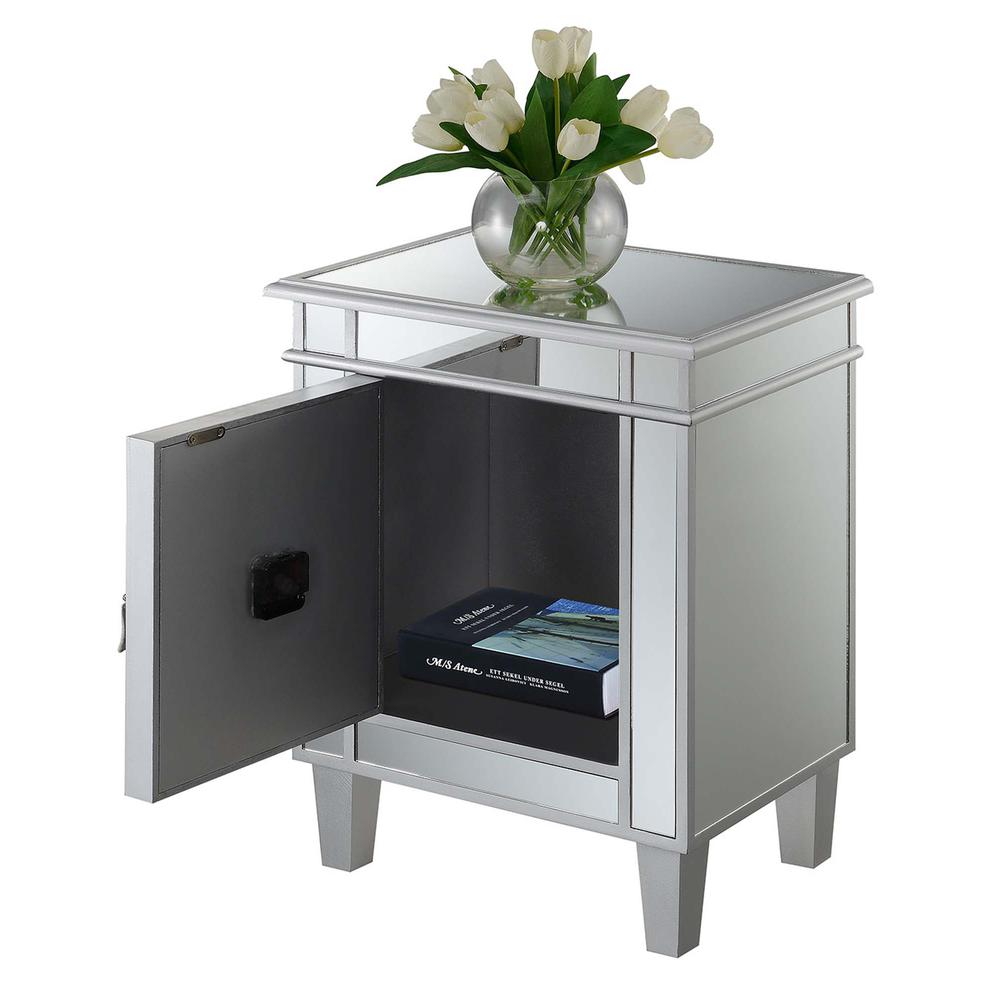 Gold Coast Clock End Table with Storage Cabinet, Mirror/Silver. Picture 1